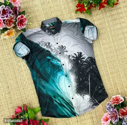 Stylish  Cotton Blend  Printed Regular Fit Short Sleeves Casual Shirt for Men-thumb0
