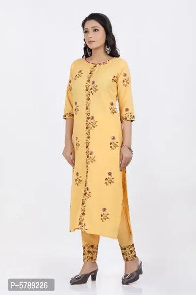 Cotton Embroidered With Floral Printed Straight Kurta With Pant Set-thumb0