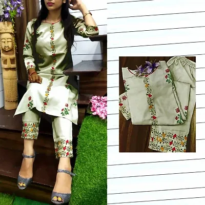 COTTON EMBROIDERED WITH PRINTED KURTA SET FOR WOMENS.