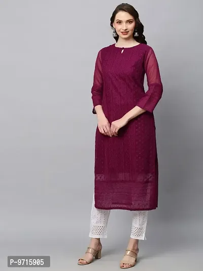 Straight Georgette Chikan Work Kurta With Pant For Women