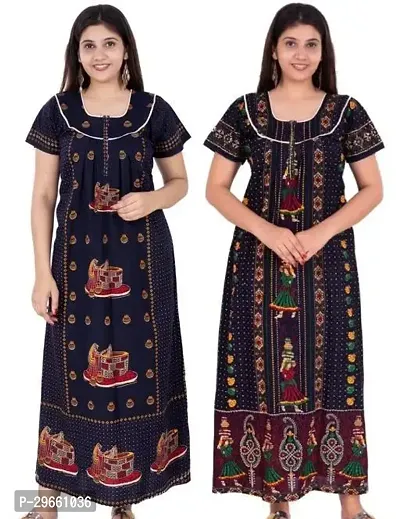 Stylish Cotton Printed Nighty for Women, Pack of 2-thumb0