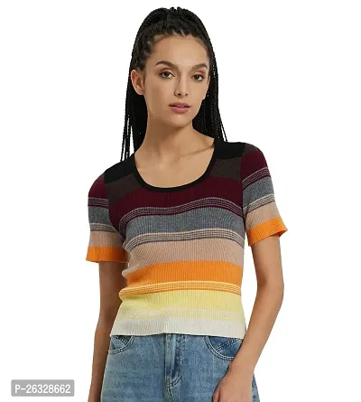 Elegant Multicoloured Acrylic Striped Top For Women