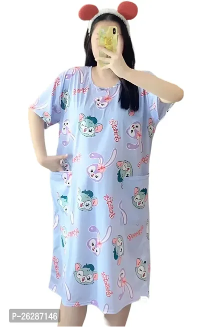 Stylish Regular Printed Cotton Nightdress For Women-thumb0