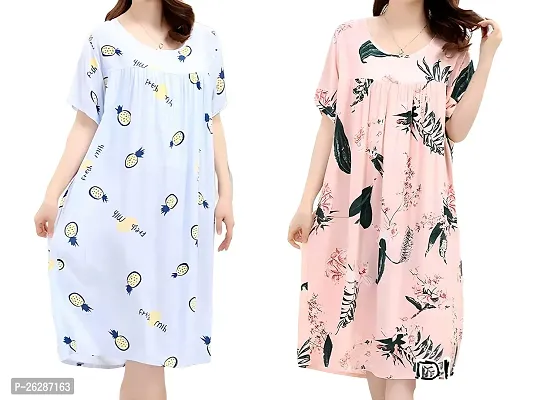 Stylish Regular Printed Cotton Nightdress For Women, Pack Of 2-thumb0