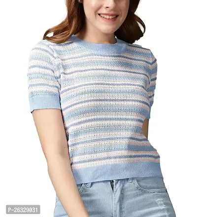 Elegant Multicoloured Acrylic Striped Top For Women-thumb0