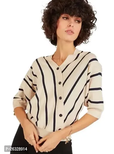 Elegant Multicoloured Acrylic Striped Top For Women-thumb0