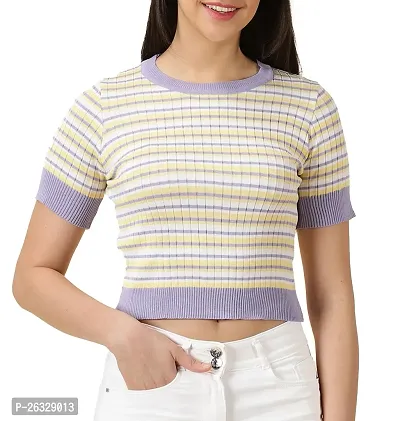 Elegant Multicoloured Acrylic Striped Top For Women-thumb0