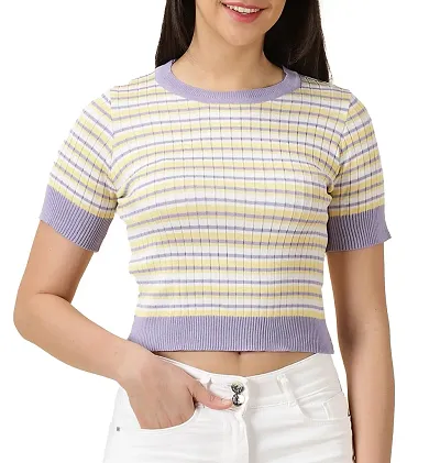 Elegant Acrylic Striped Top For Women