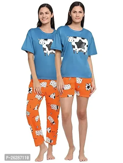 Stylish Regular Printed Cotton Top And Pyjama Set For Women-thumb0