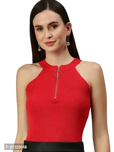 Elegant Red Acrylic Solid Top For Women-thumb0