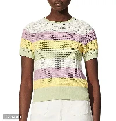 Elegant Multicoloured Acrylic Striped Top For Women-thumb0