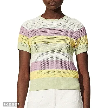 Elegant Multicoloured Acrylic Striped Top For Women