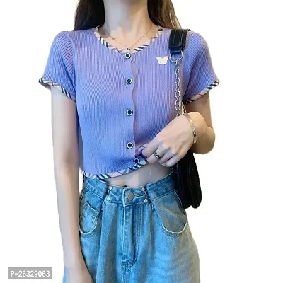 Elegant Blue Acrylic Solid Top For Women
