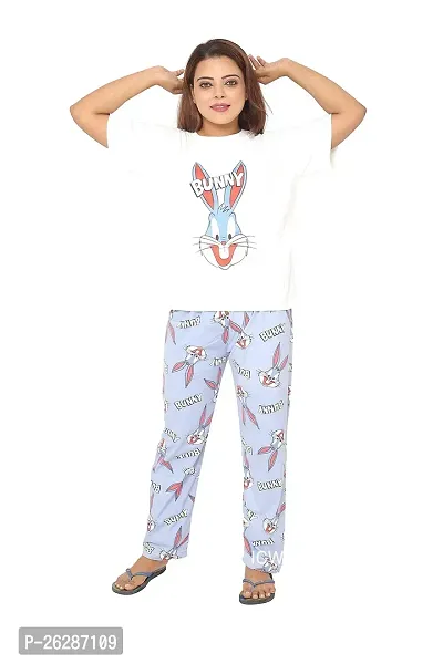 Stylish Regular Printed Cotton Top And Pyjama Set For Women-thumb0