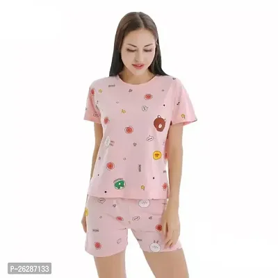 Stylish Regular Printed Cotton Top And Pyjama Set For Women