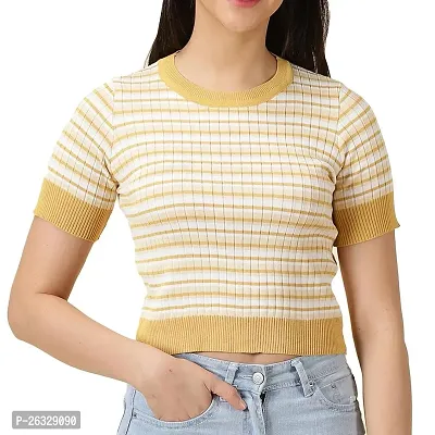 Elegant Multicoloured Acrylic Striped Top For Women