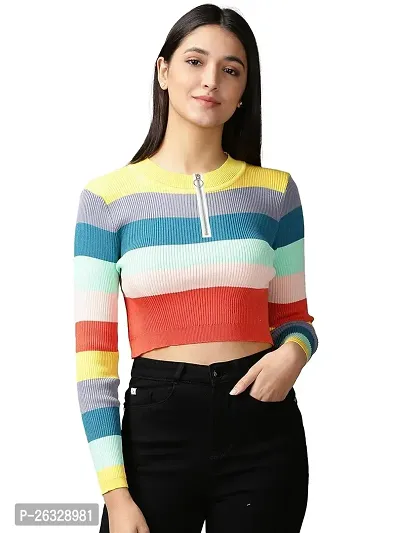 Elegant Multicoloured Acrylic Colourblocked Top For Women-thumb0