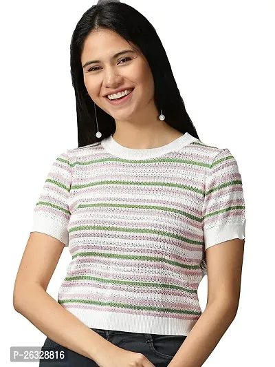 Elegant Multicoloured Acrylic Striped Top For Women-thumb0