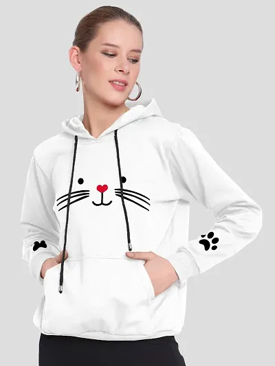 Stylish White Cotton Blend Printed Sweatshirts For Women