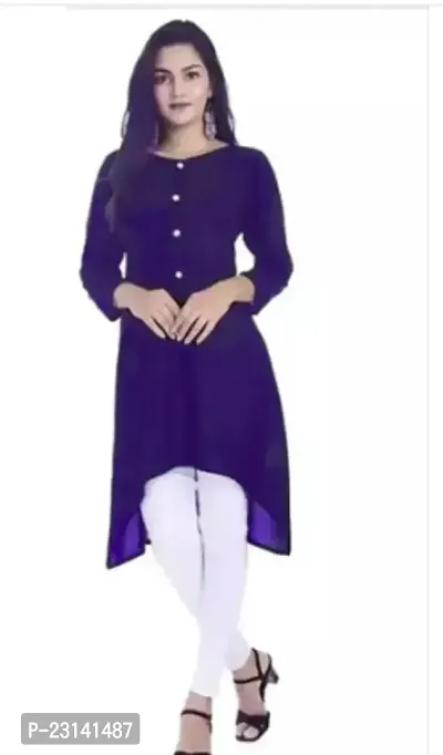 Stylish Navy Blue Pima Cotton Stitched Kurta For Women-thumb0