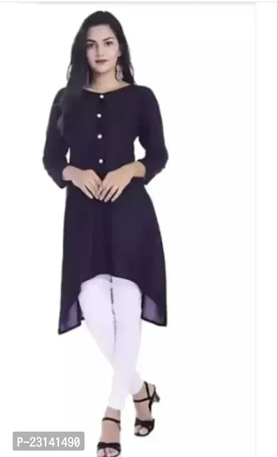 Stylish Navy Blue Pima Cotton Stitched Kurta For Women