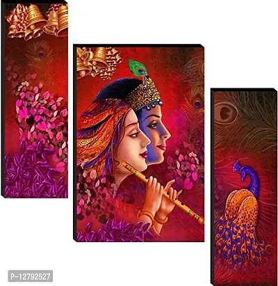 HELGA Set of 3 Radha Krishna 6MM MDF self addeshive UV Coated Home Decorative Religious Gift Item 24 inch x 18 inch Painting , Multicolour, Standard