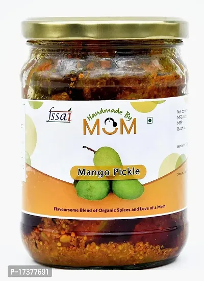 Handmade by Mom Mango Pickle in Cold Pressed Mustard Oil - Authentic, Handpicked Raw Mangoes, No Preservatives/Colors, Hygienic Practices, 500g Glass Jar-thumb0