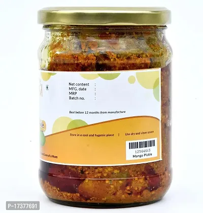 Handmade by Mom Mango Pickle in Cold Pressed Mustard Oil - Authentic, Handpicked Raw Mangoes, No Preservatives/Colors, Hygienic Practices, 500g Glass Jar-thumb2