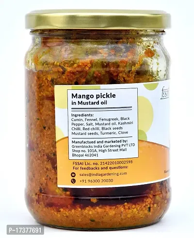 Handmade by Mom Mango Pickle in Cold Pressed Mustard Oil - Authentic, Handpicked Raw Mangoes, No Preservatives/Colors, Hygienic Practices, 500g Glass Jar-thumb3