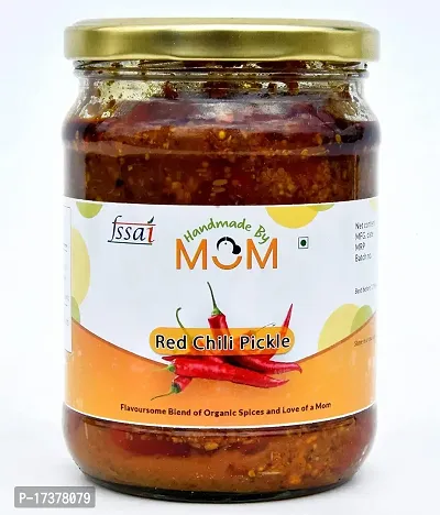 Handmade by Mom Stuffed Red Chilli Pickle in Cold Pressed Mustard Oil - Authentic | Handpicked Raw Chilies | No Preservatives/Colors | Hygienic Practices | 500g Glass Jar-thumb0