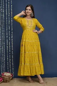 Long Gown Rayon Fabric Print Embroidery Work Gota Work Anarkali Gown for Women-thumb3