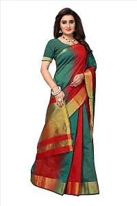 Alka Fashion Women's Full Crushed Printed Pure Poly Cotton Saree With Unstitched Blouse Piece (Dark Green)-thumb1