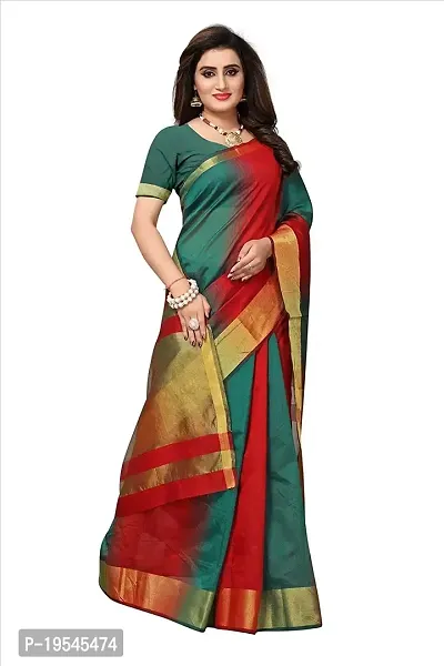 Alka Fashion Women's Full Crushed Printed Pure Poly Cotton Saree With Unstitched Blouse Piece (Dark Green)-thumb2