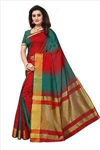 Alka Fashion Women's Full Crushed Printed Pure Poly Cotton Saree With Unstitched Blouse Piece (Dark Green)-thumb2