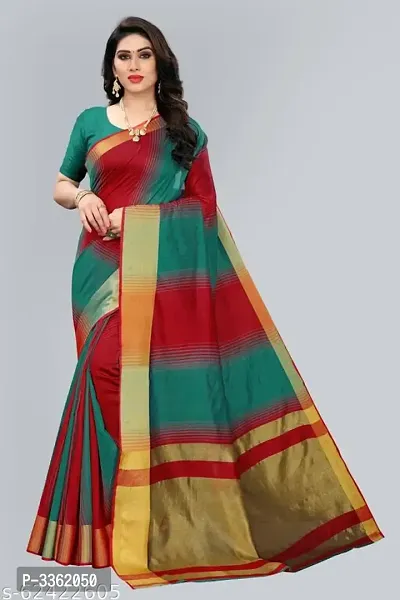 Multicoloured Cotton Silk Saree With Blouse Piece-thumb0