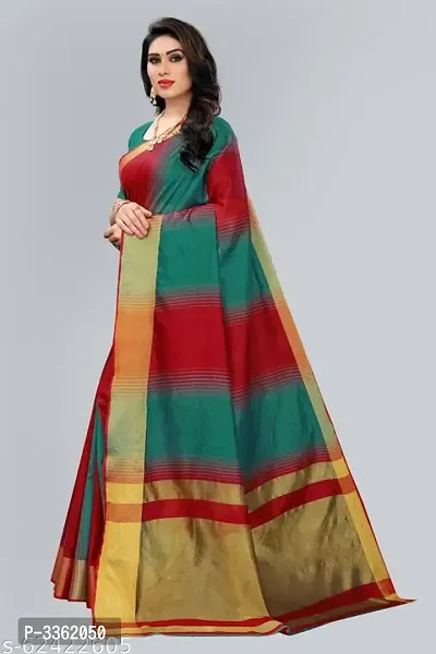 Multicoloured Cotton Silk Saree With Blouse Piece-thumb3