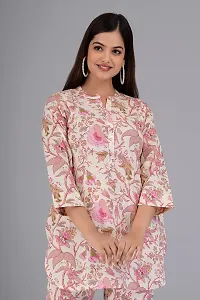 IMPROVUS Women's Peach Floral Print Cotton Co-Ord Set Relaxed Fit for Women|Two Piece Suit Kurti Top  Pant|3/4 Sleeve Cord Dress for Ladies|Casual Wear-thumb3