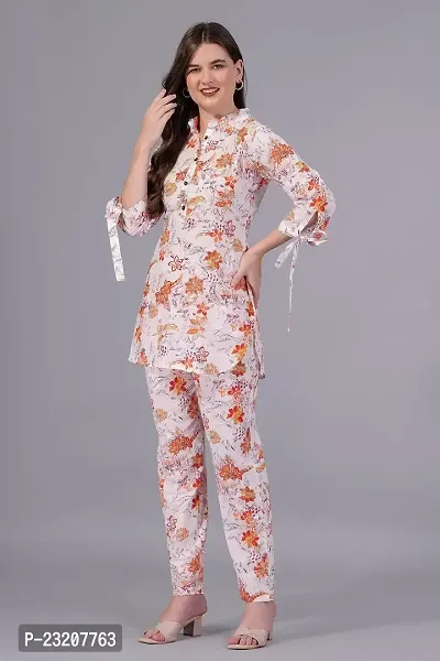 IMPROVUS Women's Modal Floral Print Clear Co-ord Set | Relaxed Fit for Women | Two Piece Suit Peplum Top  Pant | 3/4 Sleeve Cord Dress for Ladies |Fashionable for Party-thumb3