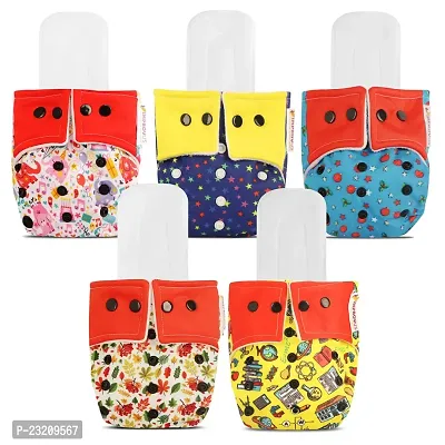 IMPROVUS 100% Cloth Diapers for Babies (0-3 Years), Reusable, Washable  Adjustable Nappies Snap Buttons and Wet-Free Insert Pads (5Red,yellow MC pack of 5 cloth diaper and 4 insert pads)