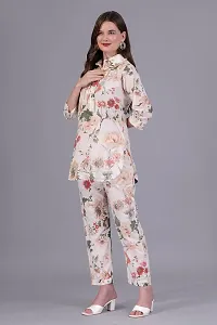 IMPROVUS Women's Modal Floral Print Clear Co-ord Set | Relaxed Fit for Women | Two Piece Suit Peplum Top  Pant | 3/4 Sleeve Cord Dress for Ladies |Fashionable for Party (White - M)-thumb3