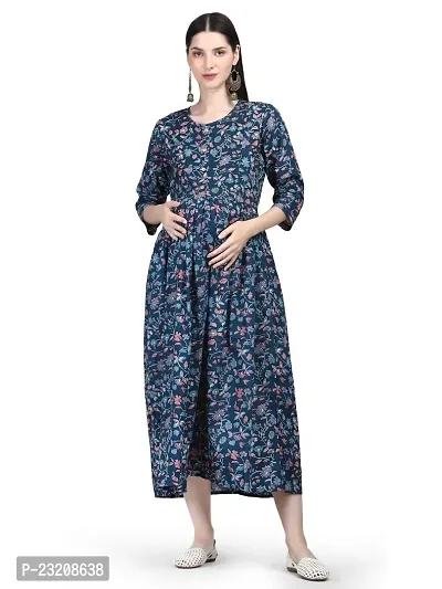IMPROVUS Cotton A-Line Flaired Maternity Feeding Kurti for Women with Zippers | Maternity Dress for Pre and Post Pregnancy  Nursing for Mom-thumb0