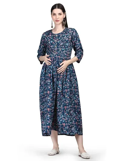 IMPROVUS Cotton A-Line Flaired Maternity Feeding Kurti for Women with Zippers | Maternity Dress for Pre and Post Pregnancy & Nursing for Mom