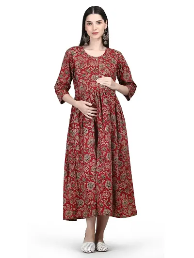 IMPROVUS A-Line Flaired Maternity Feeding Kurti for Women with Zippers | Maternity Dress for Pre and Post Pregnancy Nursing for Mom