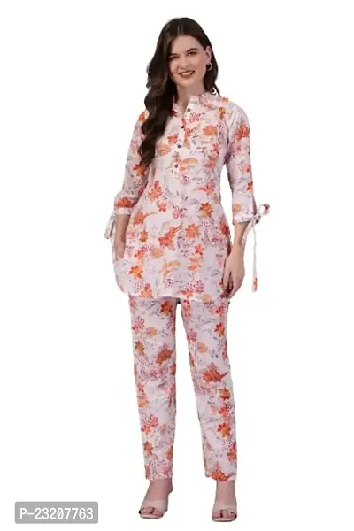 IMPROVUS Women's Modal Floral Print Clear Co-ord Set | Relaxed Fit for Women | Two Piece Suit Peplum Top  Pant | 3/4 Sleeve Cord Dress for Ladies |Fashionable for Party-thumb0