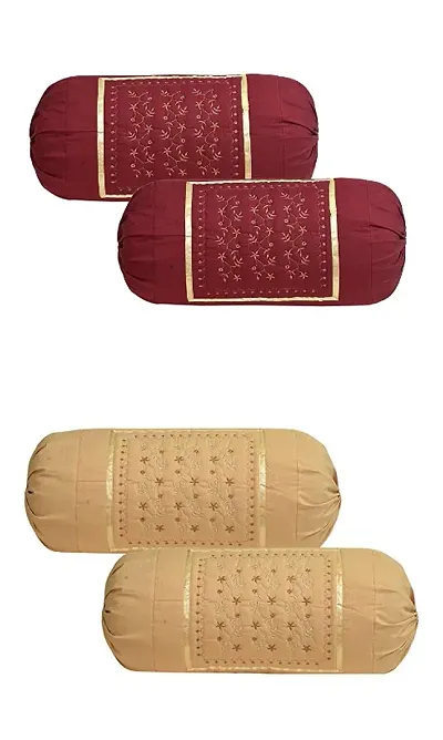 Cotton Bolster Cover with Beautiful Embroidery Set of 4 Piece