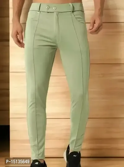 Olive Lyocell Regular Track Pants For Men-thumb0
