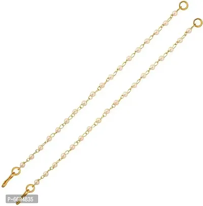 Gold Plated Ear Chain Traditional White pearl Kaan Chain Brass, Alloy Ear Thread-thumb0