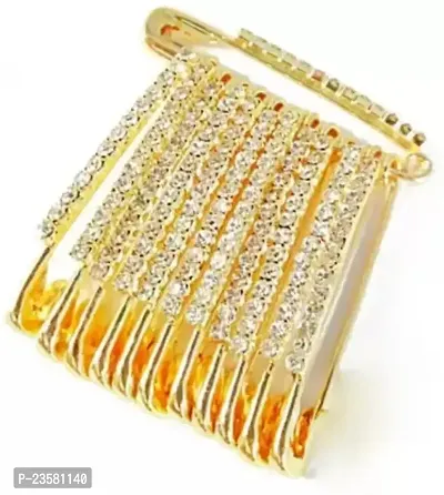 Golden Stones Saree Pin Hijab Pin Design Sari Pins for womens (Gold) Brooch  (Gold, White)-thumb0