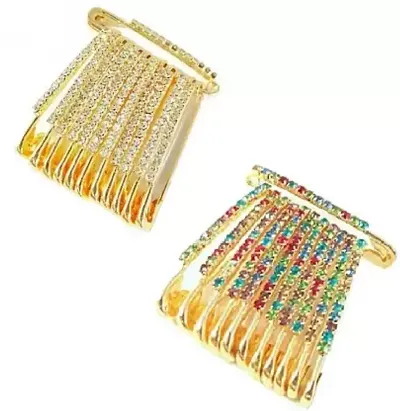 Multi stone Safety Pin Combo of Saree Pins hijab Pins brooch for Women PACK OF 6 Brooch  (Multicolor)