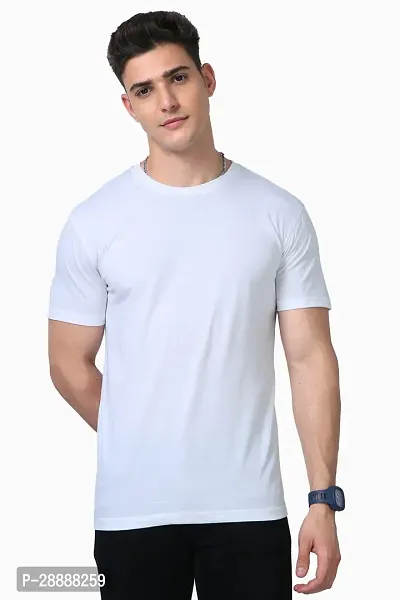 Stylish Solid Round Neck Cotton Blend White T-Shirt For Men-thumb0